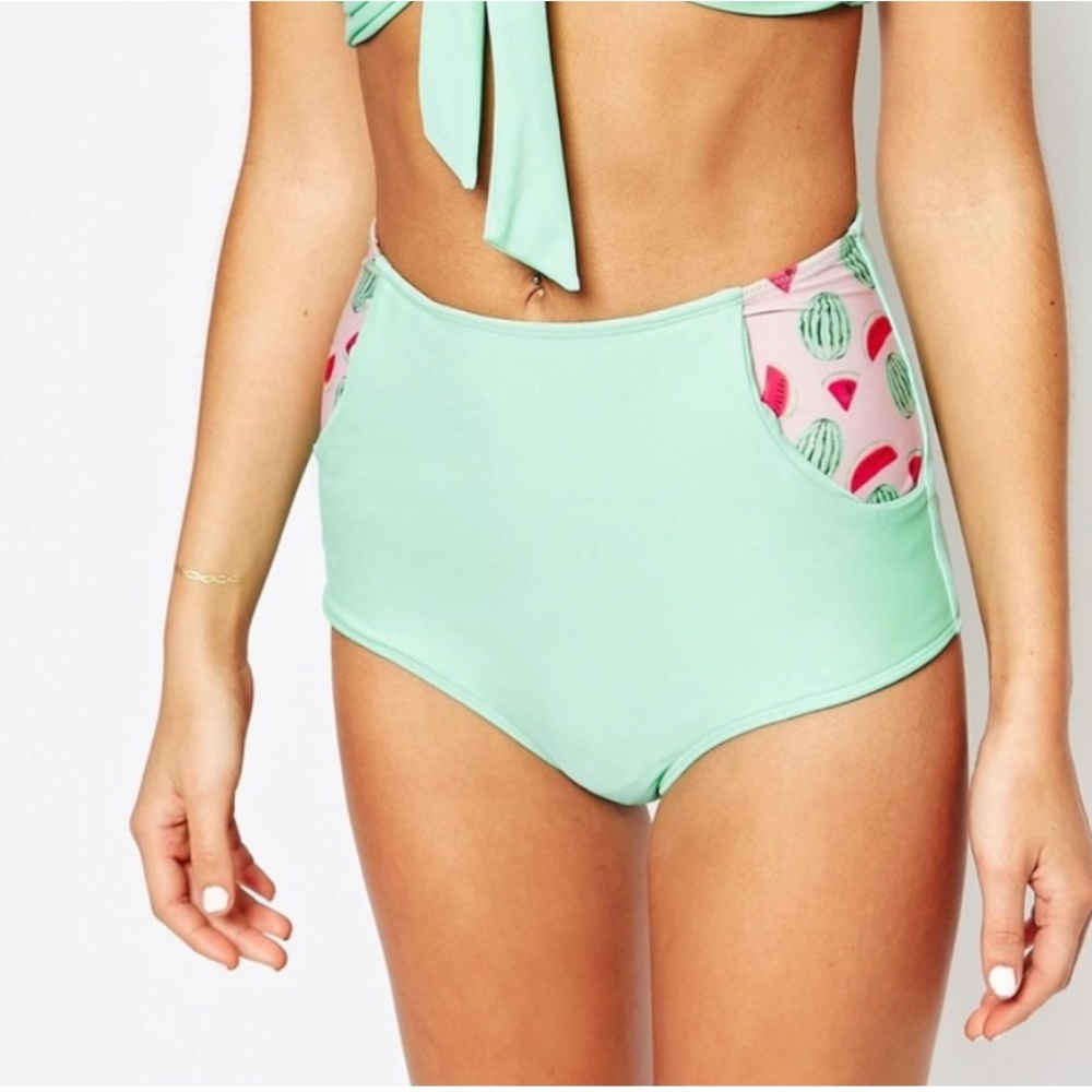 NWT Lolli Mint Green Watermelon High Waist Bikini Bottoms